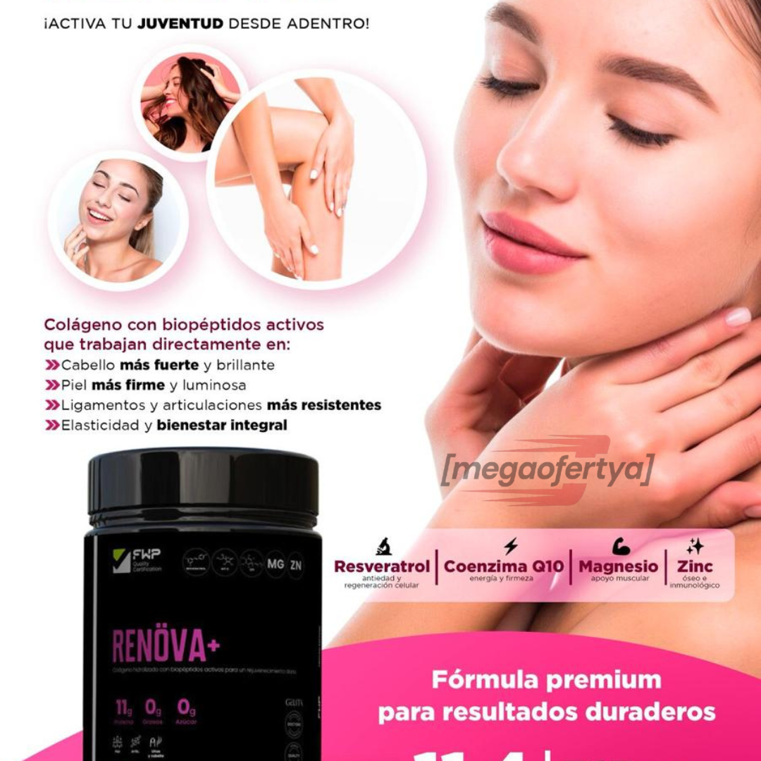 COLAGENO RENOVA PLUS (Colágeno + Resveratrol + Coenzima Q10 + Vitamina C + Magnesio + Zinc, )