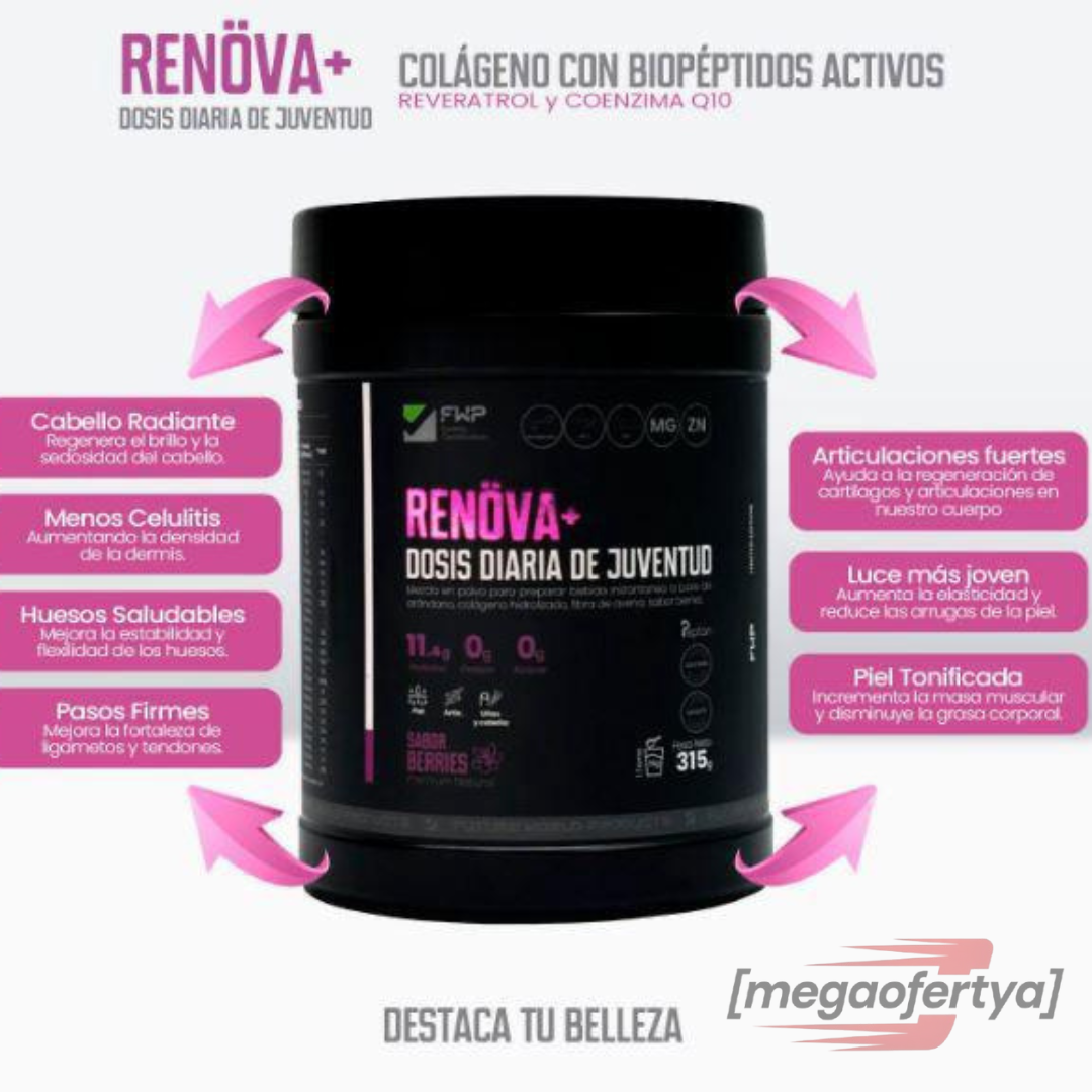 COLAGENO RENOVA PLUS (Colágeno + Resveratrol + Coenzima Q10 + Vitamina C + Magnesio + Zinc, )